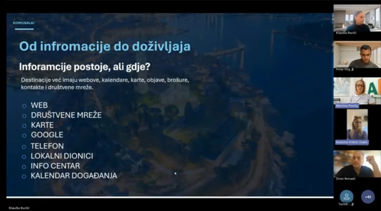 Sa webinara: informacije o destinaciji postoje, ali su raspršene — web, društvene mreže, karte, Google, telefon, lokalni dionici, info centar i kalendar događanja